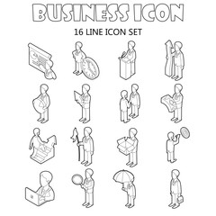 Fototapeta premium Business icons set in outline style. Office worker set collection vector illustration.