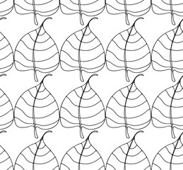 Simple elegant pattern with leaves drawn in thin lines in black. Seamless vector texture for web, print, wallpaper, wrapping paper, fall fashion decor, card invitation or website background