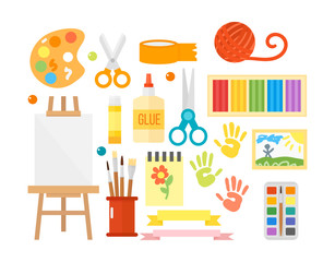 Kids creativity creation symbols vector set.