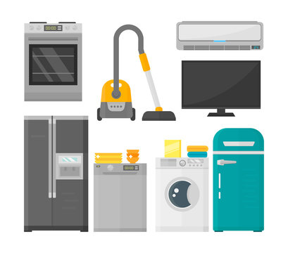 Group of home appliances vector set.