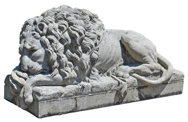 Stone lion statue isolated with path