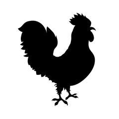 Rooster, black silhouette of 2017 on the Chinese calendar. Cock animal. Vector element for New Year's or Merry Christmas design, isolated on white.