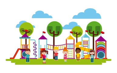 beautiful children playground with kids playing vector illustration design