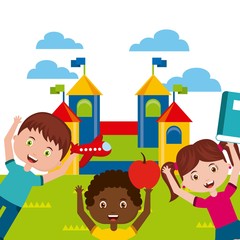 beautiful children playground with kids playing vector illustration design