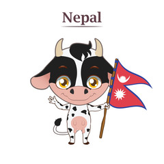 National animal cow with Nepalese flag