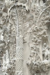 Travel Destination, Barcelona, Spain: Detail of Antonio Gaudi's public landmark, La Sagrada Familia church facade