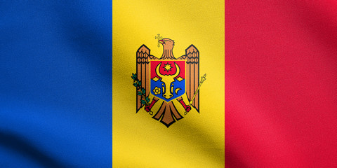 Fototapeta premium Flag of Moldova waving with fabric texture