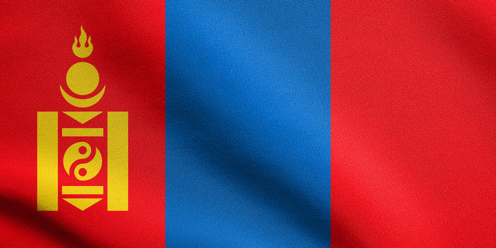 Flag of Mongolia waving with fabric texture