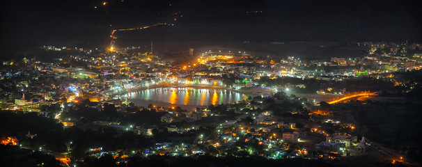 Cityscape of Pushkar, India at Night
