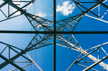 Power grid with blue skies