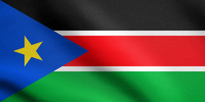 Flag of South Sudan waving with fabric texture