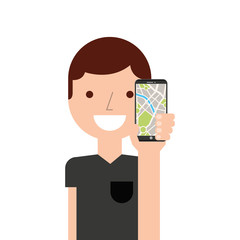 man using gps application vector illustration design