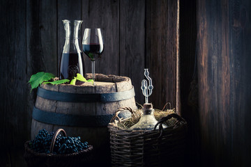 Homemade red wine with fresh grapes
