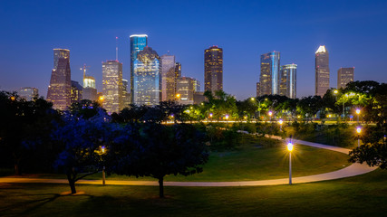 Fototapeta na wymiar View of Downtown Houston city, Texas in a beautiful day at night