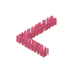 The letter L, in the alphabet broken 3d perspective isometric set pink color isolated on white background
