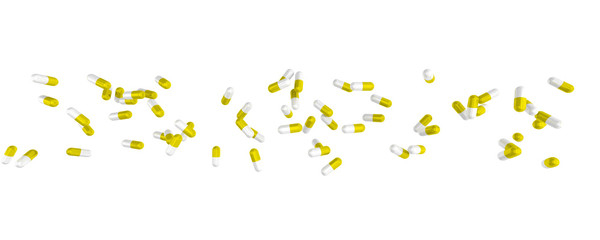 Close up of pills capsule isolated on white background.