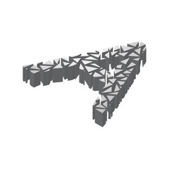 The letter A, in the alphabet broken 3d perspective isometric set silver color isolated on white background
