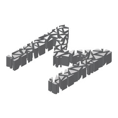 The letter M, in the alphabet broken 3d perspective isometric set silver color isolated on white background