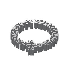 The letter Q, in the alphabet broken 3d perspective isometric set silver color isolated on white background