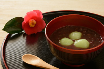 抹茶の白玉ぜんざい＆椿の花
