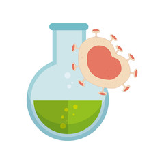 florence flask chemistry bottle with green liquid and germ. vector illustration