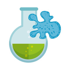 florence flask chemistry bottle with green liquid and germ. vector illustration