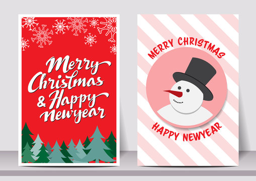 Merry Christmas Happy new year snow man, typography flyer template with lettering. greeting card, Poster, card, label, banner design set. Vector illustration EPS10