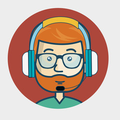 avatar man with headphones customer call center. colorful design. vector illustration