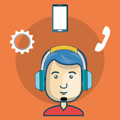 avatar man with headphones customer call center icon set. colorful design. vector illustration