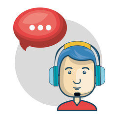 avatar man with headphones customer call center. colorful design. vector illustration