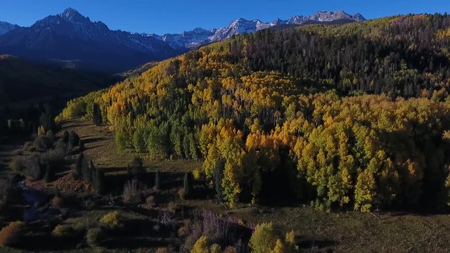 Drone Flight Fall Yellow Colors Uncompahgre in the Rocky Mountains in Colorado