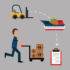 avatar man and handcart with boxes. fast delivery icon set. colorful design vector illustration