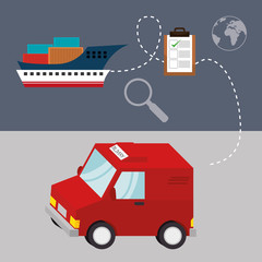 delivery cargo truck and ship vehicles and shipping icon set. colorful design. vector illustration