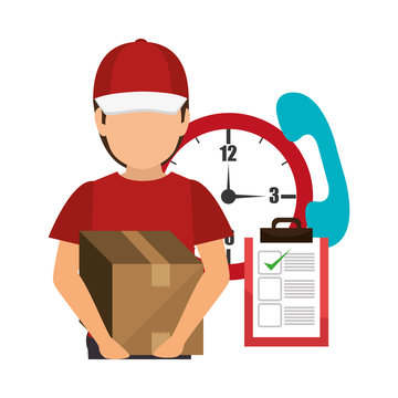 avatar man with fast delivery icon set. colorful design. vector illustration