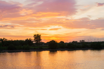 Wonderful sunset on Pakpanang River, Nakhon Si Thammarat, Thaila