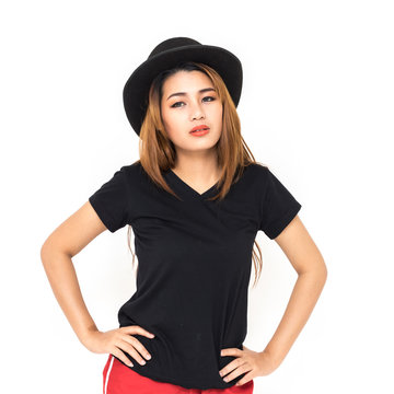 Asian Woman In Black T-shirt