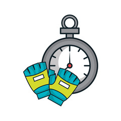 chronometer time device and sport gloves equipment. vector illustration