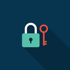 Lock and key icon flat design isolated vector illustration