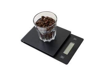 Coffee Beans on Digital Scale on White Background