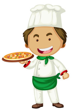 Male chef serving pizza