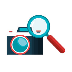 photographic camera device and magnifying glass icon. vector illustration