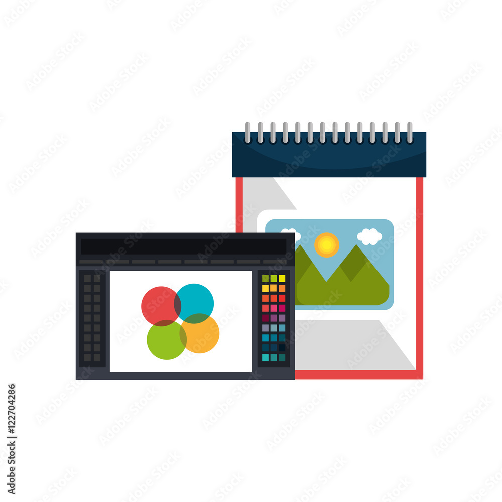 Poster sketch creative notepad and graphic design program. vector illustration