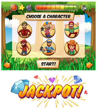 Slot game template with lumber jack characters