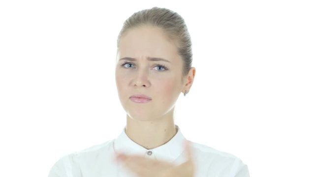 Angry Business Woman shows Fuck you Sign, White Background