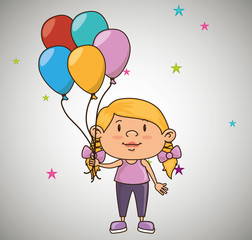 girl smiling with colorful ballons. happy birthday theme. vector illustration