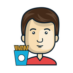 avatar man smiling with french fries. vector illustration