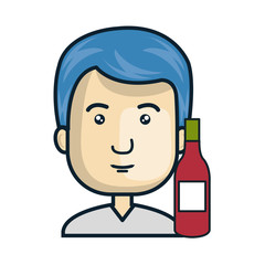 avatar man smiling with wine bottle. vector illustration