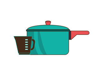 kitchen pot utensil and measure water cup. vector illustration