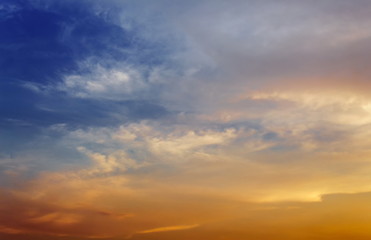 Fototapeta na wymiar Sunset on sky. variety cloud of color and dark color blue 