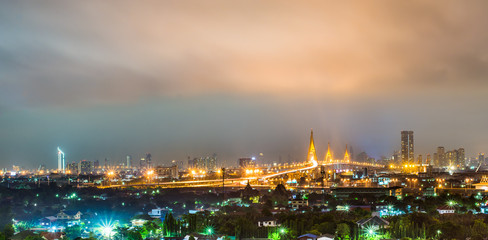 Fototapeta na wymiar Bangkok cityscape, Bhumibol Bridge View at twilight, thailand